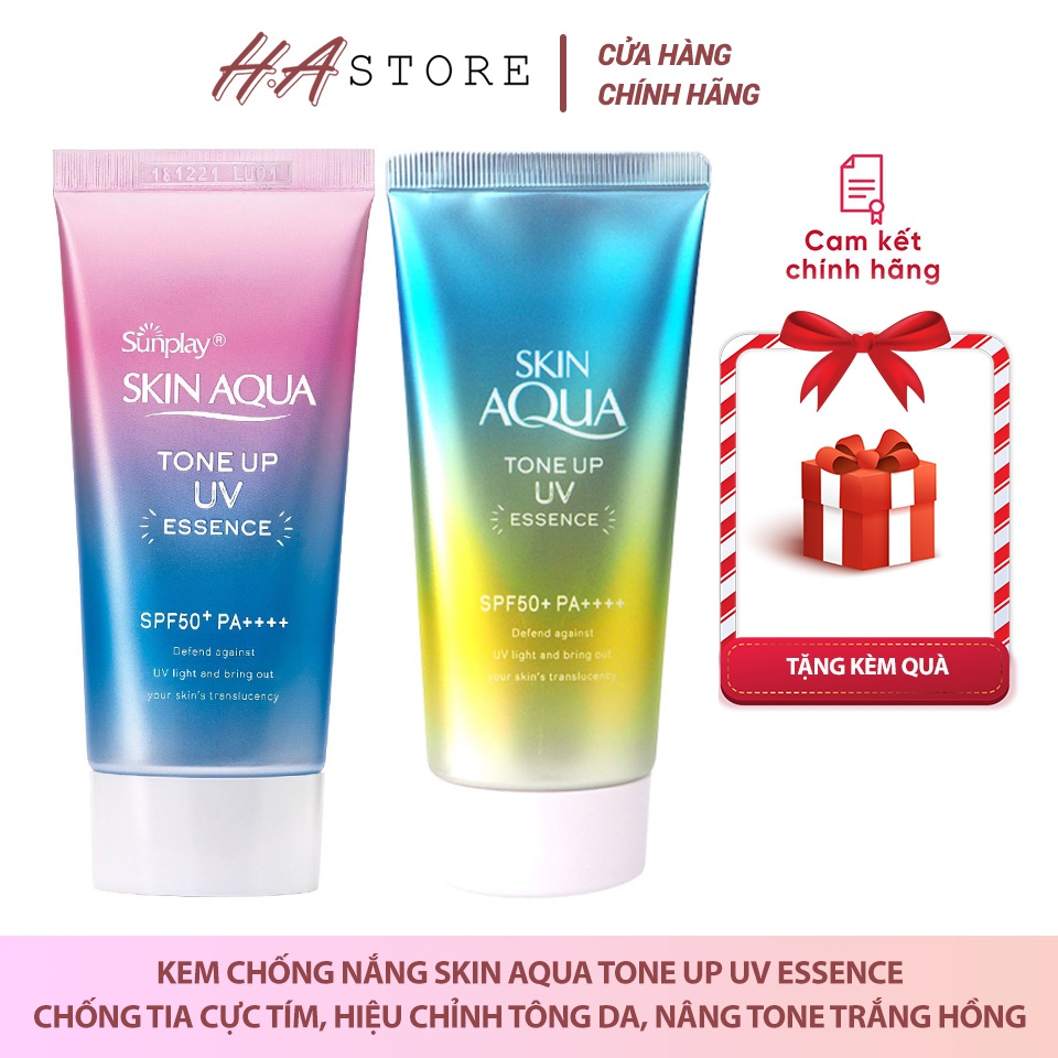 Kem chống nắng Skin Aqua kiềm dầu nâng tông. Sunplay Skin UV Essence-80g
