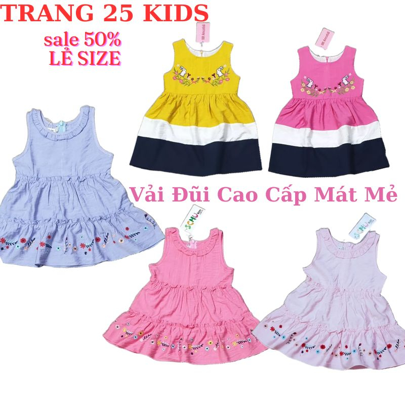 [SALE 50%] Đầm Bé Gái Vải Đũi Cao Cấp, hình Thêu Hoa Chân Váy hàng Việt Nam- K84