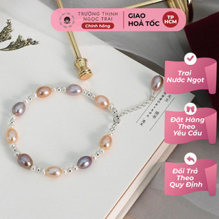 Vòng Tay Ngọc Trai 8ly Mix Bi Bạc, Khóa Bạc 925 - Ngọc Trai Trường Thịnh