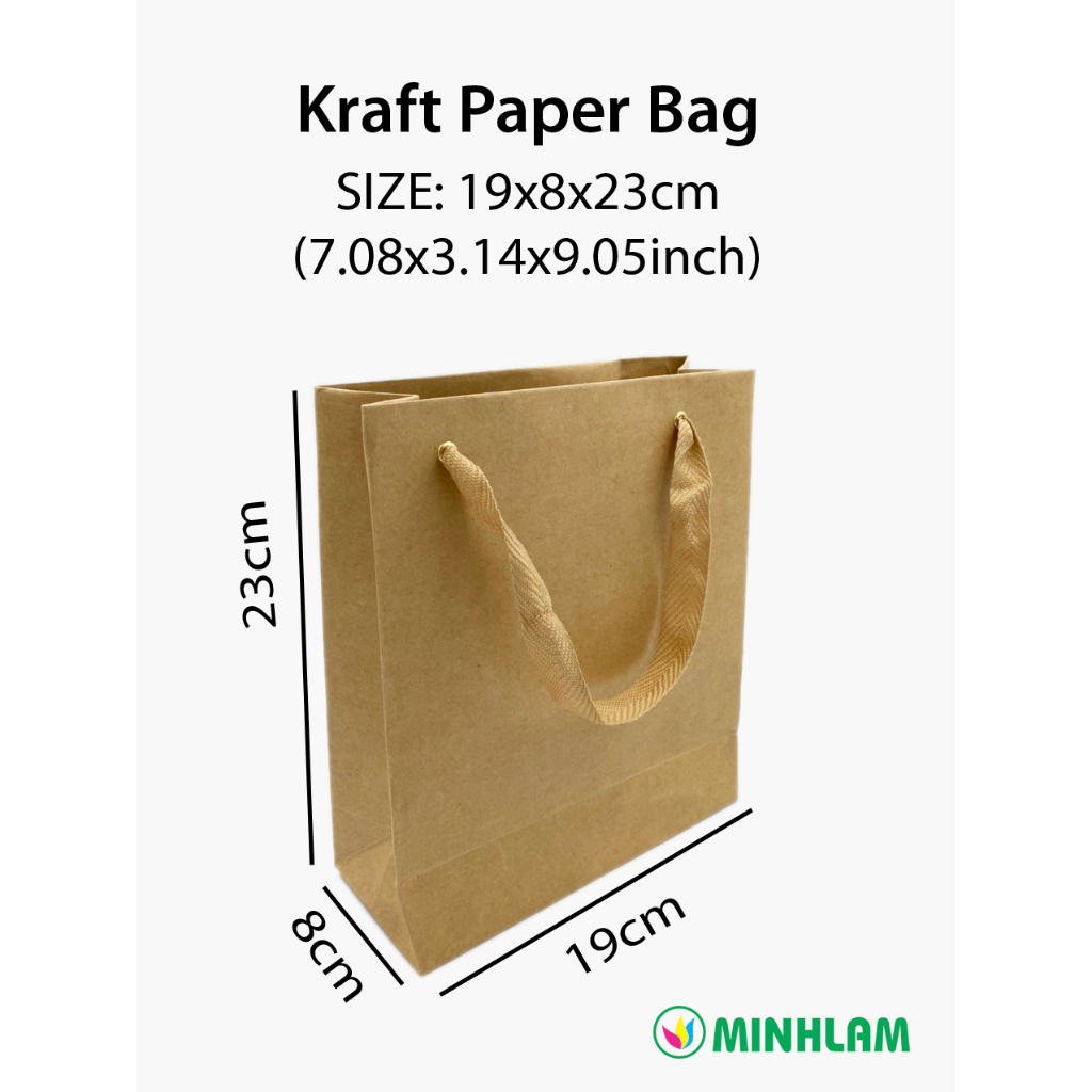 Túi giấy kraft nâu có quai, giấy dày, cứng cáp, sang trọng siêu rẻ siêu bền KT 19x8x23cm