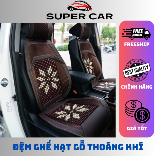 Đệm ghế ô tô hạt gỗ hoa tuyết mầu nâu cao cấp, Áo ghế hạt gỗ Massage