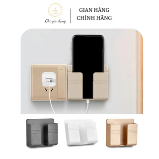 Kệ Dán Tường Để Remote, Đồ Dùng/ Giá Đỡ Sạc Điện Thoại - Có Móc Treo Giữ Dây Điện