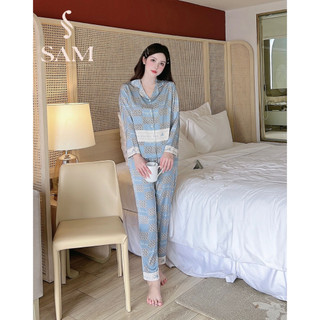 Bộ mặc nhà lụa Sam luxury, pijama lụa dài tay cao cấp