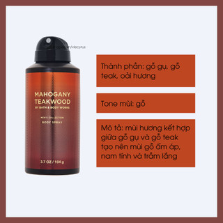 Xịt Khử Mùi Nam Body Spray For Men BBW Teakwood 104g Từ Mỹ