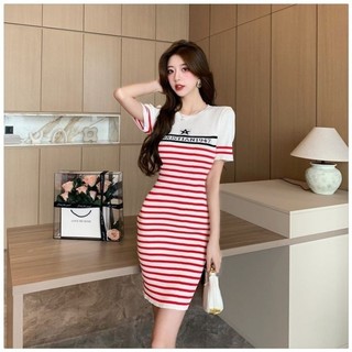 Đầm len body phối sọc cao cấp