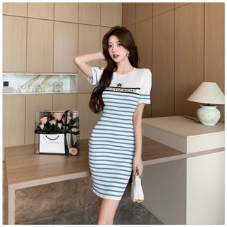 Đầm len body phối sọc cao cấp