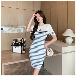 Đầm len body phối sọc cao cấp