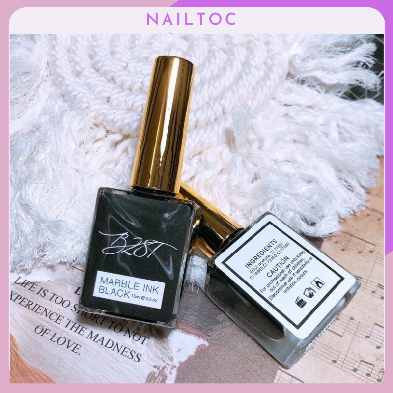 Cồn loang nail màu đen trắng trong tạo vân đá - Cồn loang b281 chính hãng