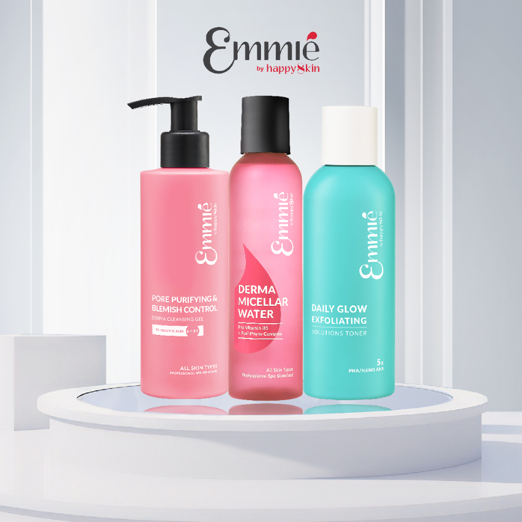 Combo dành cho da dầu mụn: Tẩy trang 250ml + Gel rửa mặt BHA 180ml + Toner Emmié by HappySkin