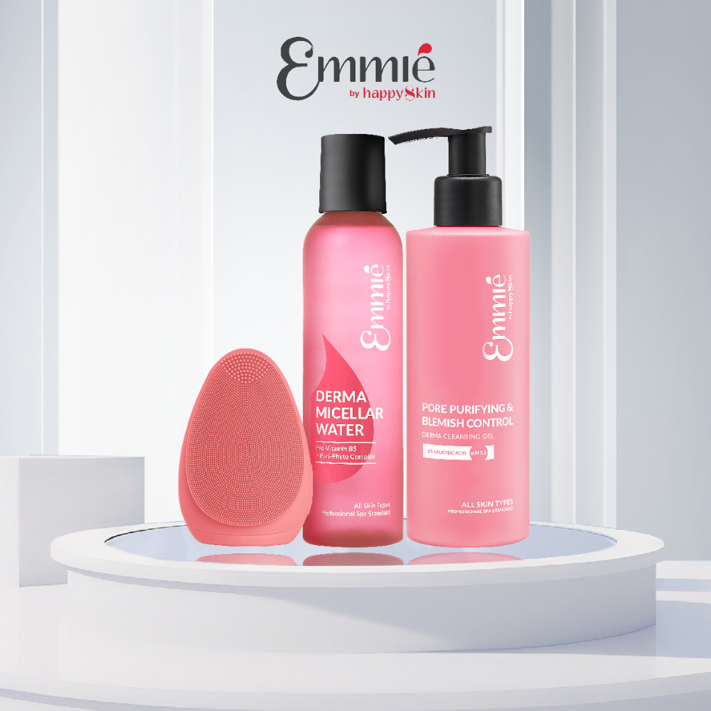 Combo: Máy rửa mặt + Nước tẩy trang + Gel rửa mặt Emmié by HappySkin