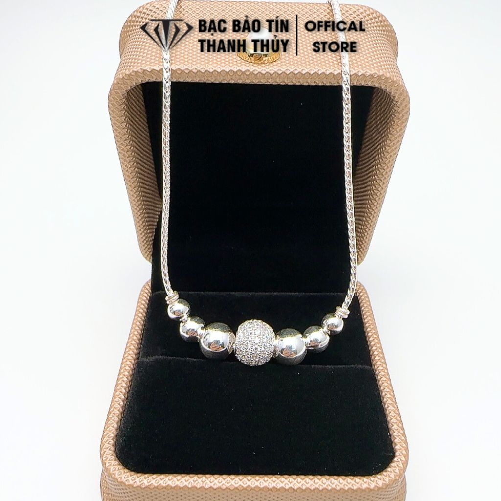 Dây chuyền bạc cho bé gái dây tròn cầu đá Cz Bảo Tín Thanh Thủy chất liệu bạc ta nguyên chất 1.92 chỉ (38cm x 0.15cm)