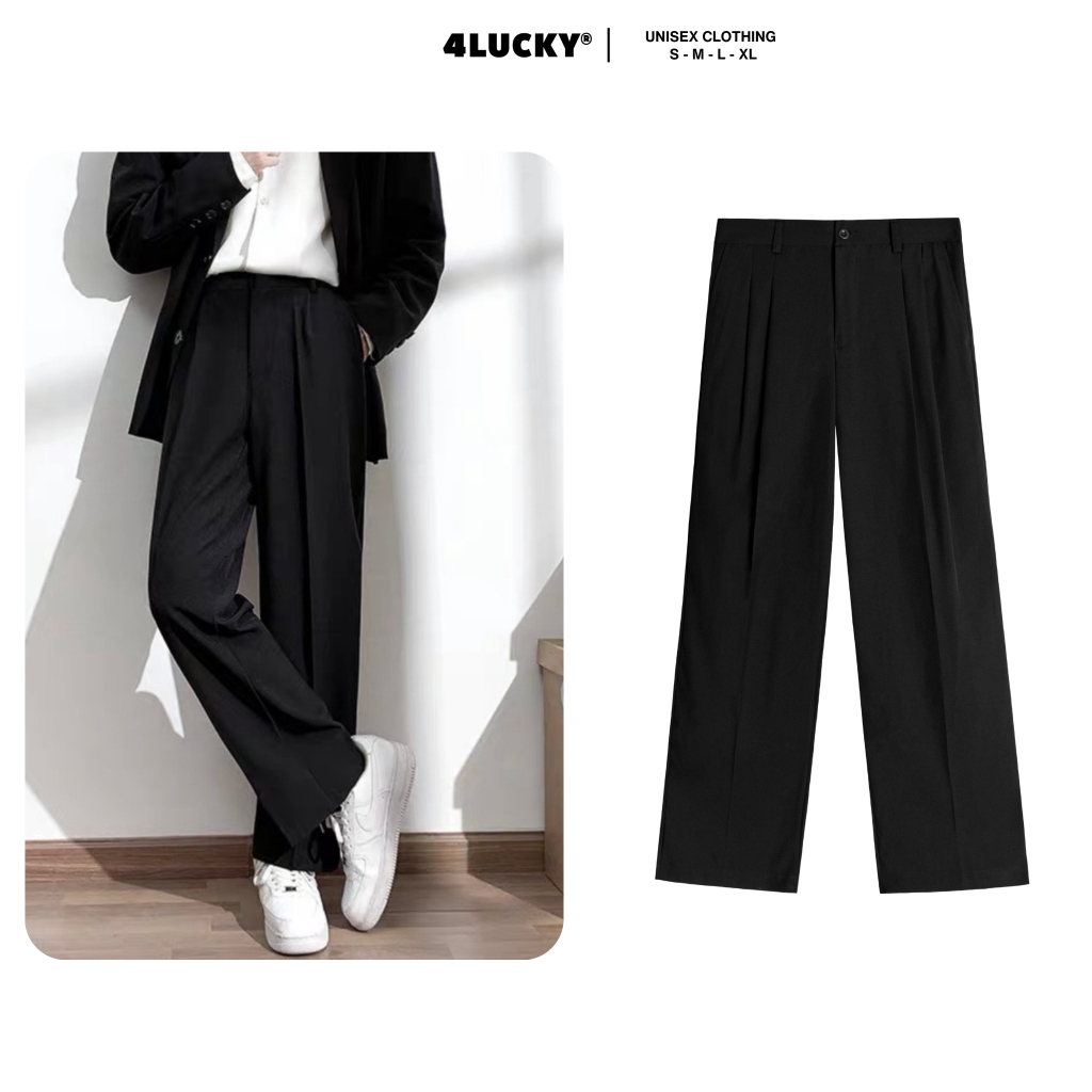 Quần tây dài suông 4lucky 6203 ống rộng thời trang unisex nam nữ lưng thun co giãn tôn dáng phong cách Hàn Quốc