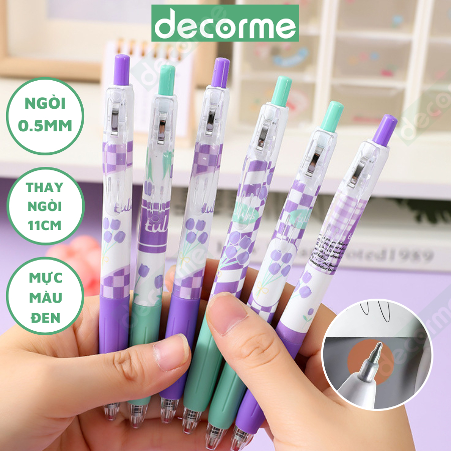 Bộ 6 Bút gel Decorme bút Muji bút gel bấm mực đen xanh đỏ viết đều cực thích mực Muji văn phòng phẩm 0.5mm