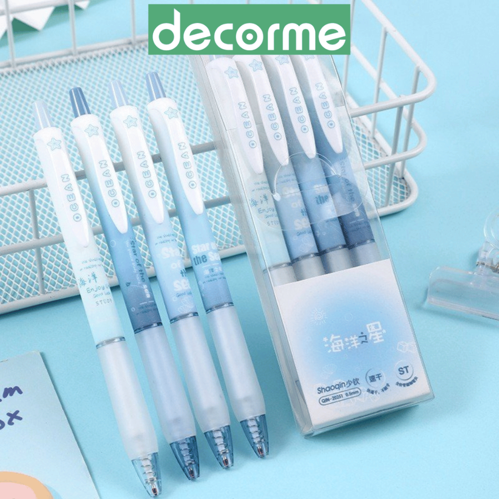 Bộ 6 Bút gel Decorme bút Muji bút gel bấm mực đen xanh đỏ viết đều cực thích mực Muji văn phòng phẩm 0.5mm
