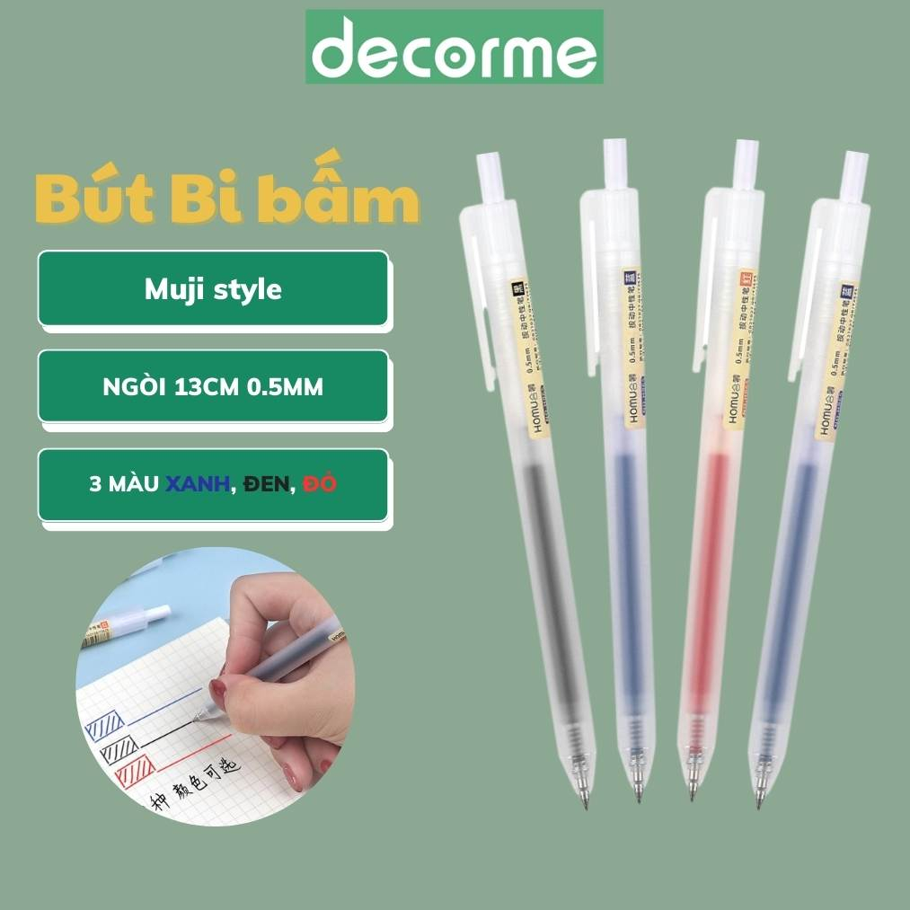 Bộ 6 Bút gel Decorme bút Muji bút gel bấm mực đen xanh đỏ viết đều cực thích mực Muji văn phòng phẩm 0.5mm