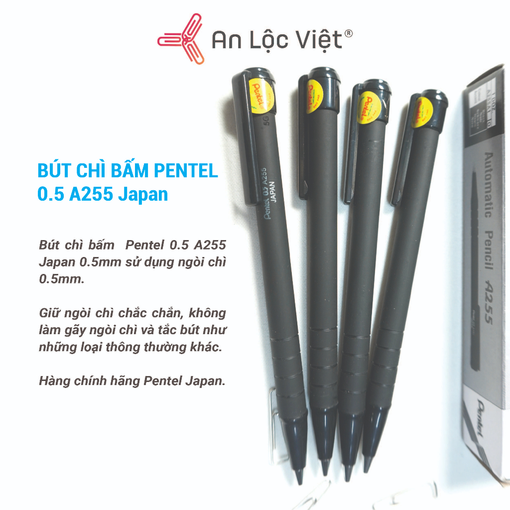 Bút chì bấm Pentel A255 0.5mm, loại bút chì kim cực kỳ phổ biến cho các Học Sinh - Sinh Viên - Nhân viên văn phòng