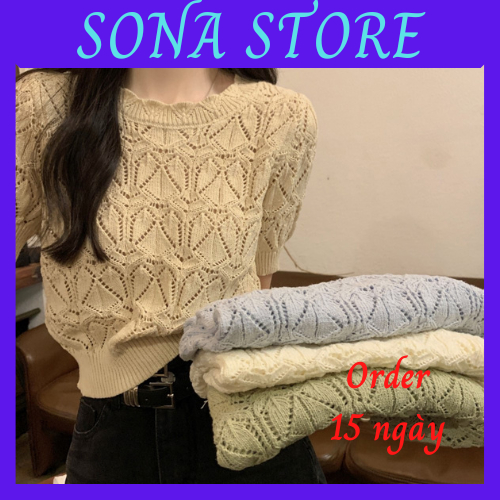 Áo len dệt kim croptop nữ cổ tròn tay ngắn thu đông chất đẹp sang chảnh bánh bèo tiểu thư cute hàng quảng châu cao cấp