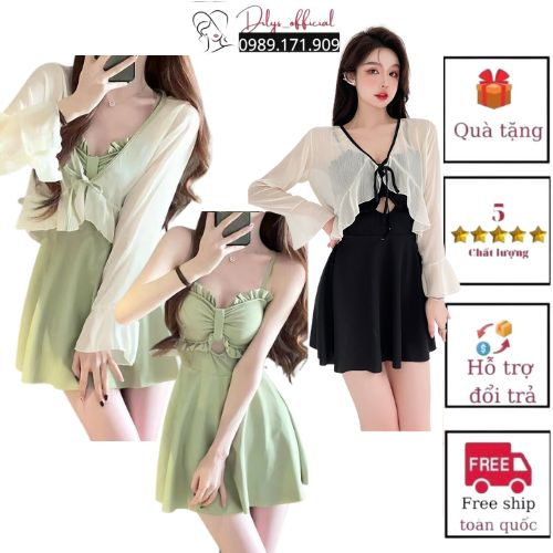 Bikini đi biển 1 mảnh kín đáo DILYS BK9307, Đồ bơi nữ liền thân kèm áo voan phong cách hàn quốc trẻ trung, năng động