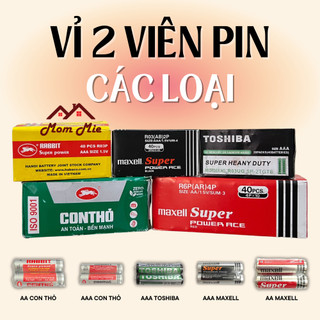 Vỉ 2 viên pin aa con thỏ / pin aaa con thỏ, maxell, toshiba
