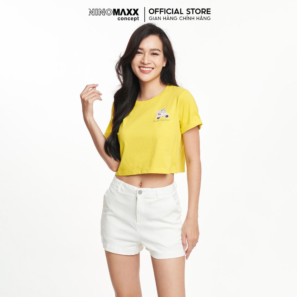 NINOMAXXÁo croptop du lịch Vũng Tàu vải cotton USA tay ngắn 2301006