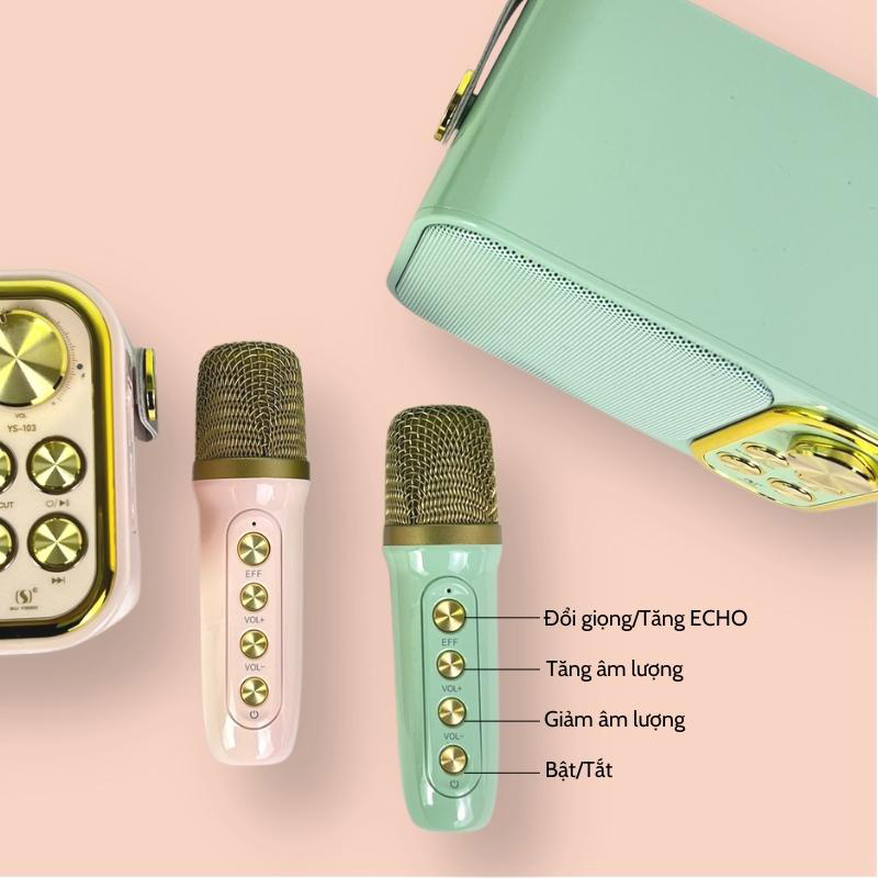 Loa Karaoke Bluetooth Mini YS105 và YS103 Kèm Micro Không Dây, Micro Hút Giọng, Thay Đổi Giọng Hát, Âm Thanh Siêu Hay