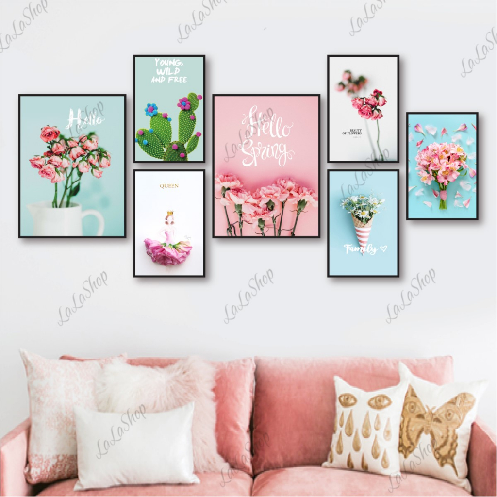 Set 7 tranh dán tường Lala siêu nhẹ có keo sẵn decor phòng khách, phòng ngủ