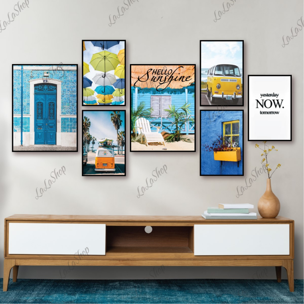 Set 7 tranh dán tường Lala siêu nhẹ có keo sẵn decor phòng khách, phòng ngủ