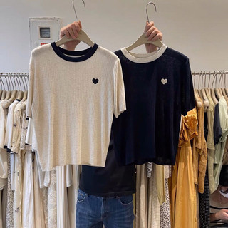 @𝗆𝗈𝗈𝗇𝗂 𝖻𝖺𝖾𝖾 _ Áo len cộc tay mỏng thêu tim ( còn than)