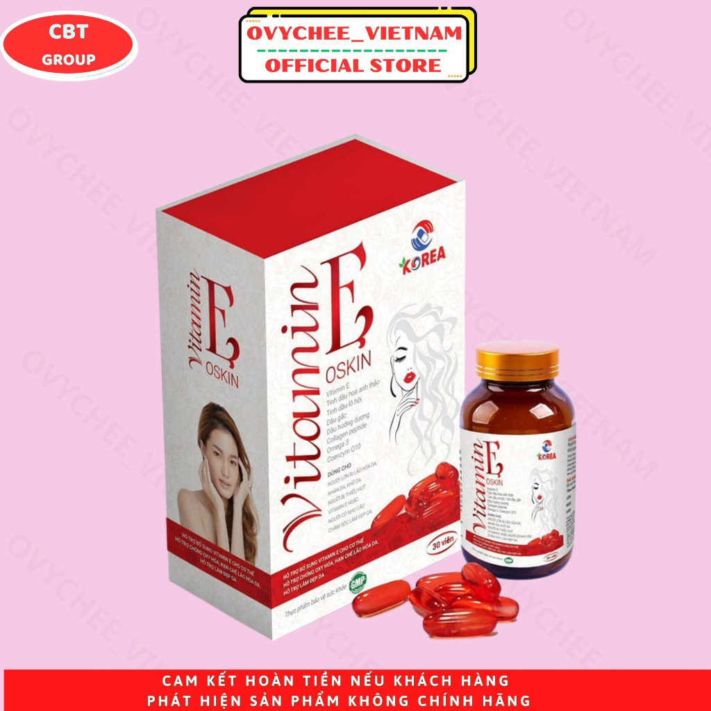 VITAMIN E OSKIN ĐỎ 1250MG / VIÊN, HỘP LỌ 30 VIÊN UỐNG ĐẸP CĂNG BÓNG DA, GIẢM THÂM NÁM, TÀN NHANG, CHỐNG OXI HÓA AN TOÀN
