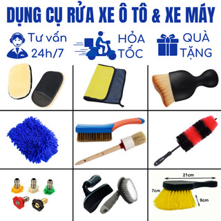 Dụng Cụ Rửa Xe Máy Ô Tô Nhiều Món Găng Tay, Bộ 5 Cọ Rửa, Mút, Bàn Chải, khăn lau Ô Tô Thuận Phát