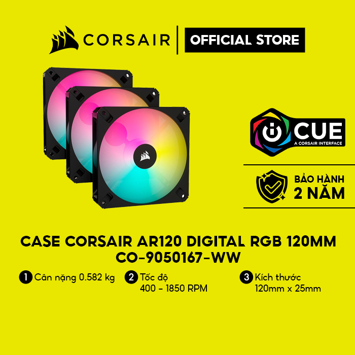 Bộ 3 quạt máy tính Corsair AR120,120mm iCUE RGB Fan, ARGB/CO-9050167-WW