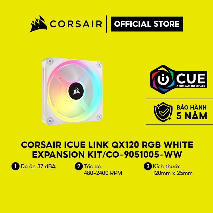 Quạt máy tính Corsair iCUE LINK QX120 RGB WHITE,Magnetic Dome RGB Fan,Expansion Kit/CO-9051005-WW