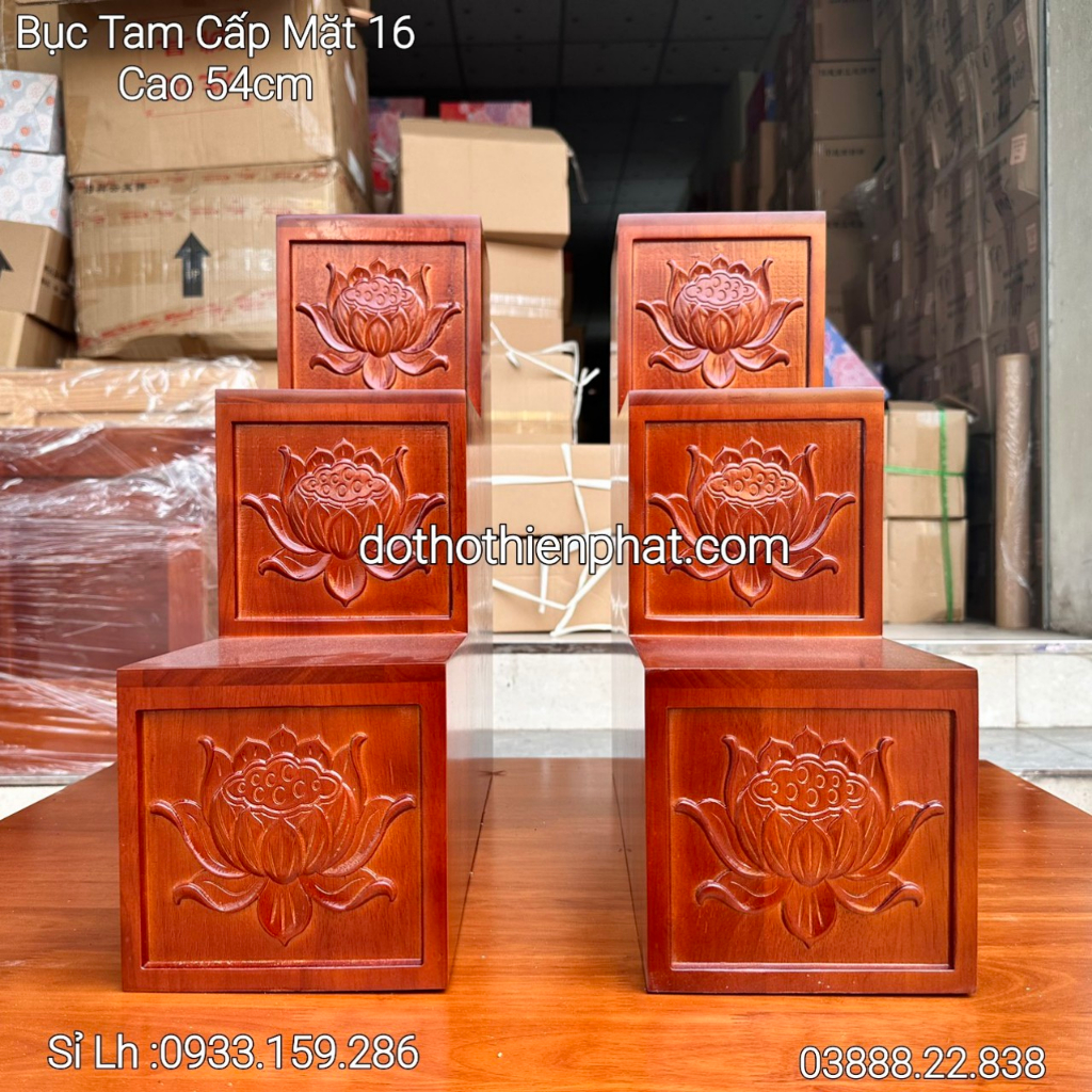 Bục tam cấp mặt 16 gỗ xoan đặt bàn thờ thần tài giá rẻ nhất thị trường Lh : 0933.159.286