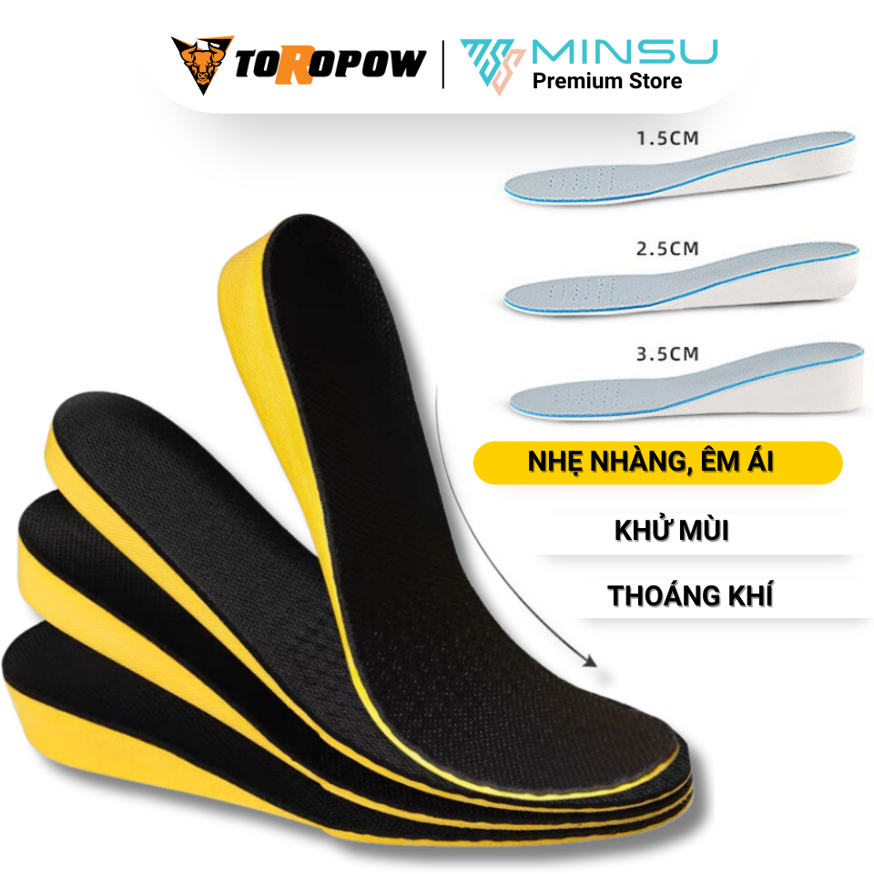 [TOROPOW] Lót Giày Thể Thao Sneaker Độn Đế Tăng Chiều Cao Nam Nữ MINSU M5501 Khử Mùi Thoáng Khí Chống Hôi Chân