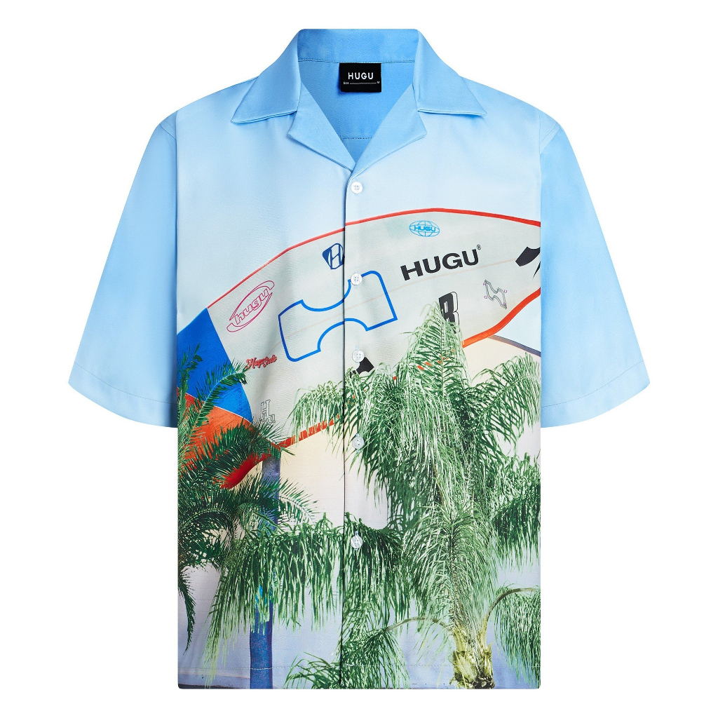 Áo sơ mi họa tiết cuban shirt local brand HUGU - SURFBOARD - vải lụa, form regular, tag logo kim loại, in chuyển nhiệt