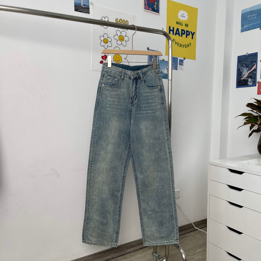 Quần jeans MC21.STUDIOS dáng dài ống suông lưng cạp cao bigsize Ulzzang Streetwear Hàn Quốc chất denim bò xịn Q3713