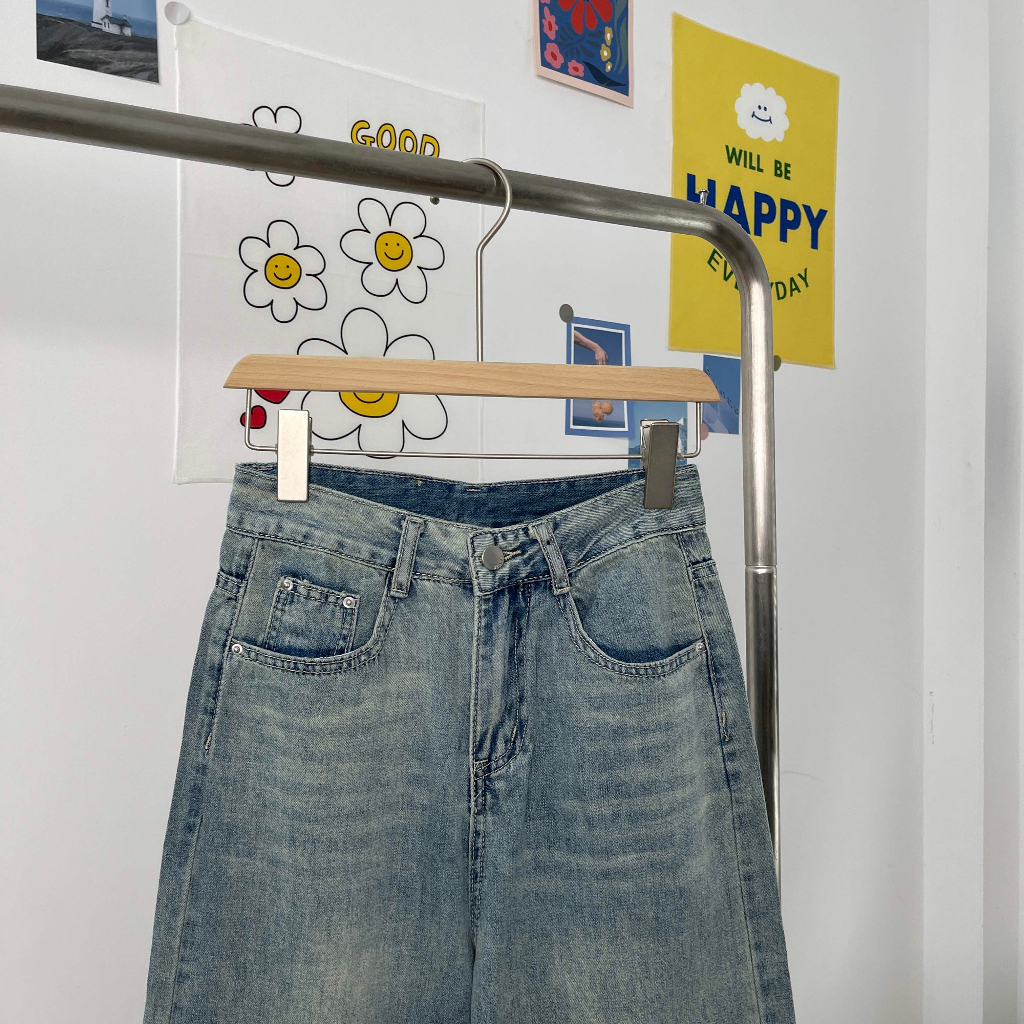 Quần jeans MC21.STUDIOS dáng dài ống suông lưng cạp cao bigsize Ulzzang Streetwear Hàn Quốc chất denim bò xịn Q3713