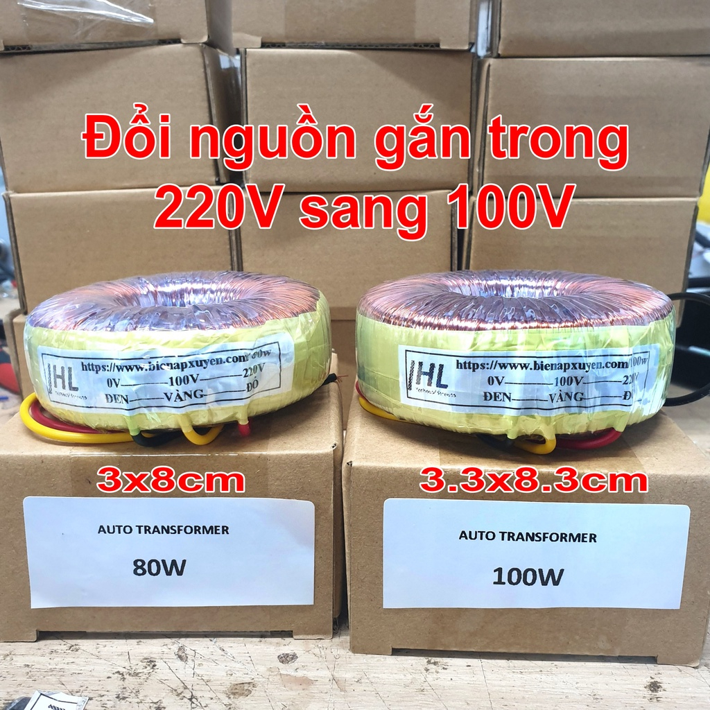(50W->150W) Biến áp đổi nguồn gắn trong 220V sang 100V cho quạt Nhật, lọc khí, xạc máy khoan pin... nguồn đồng xịn