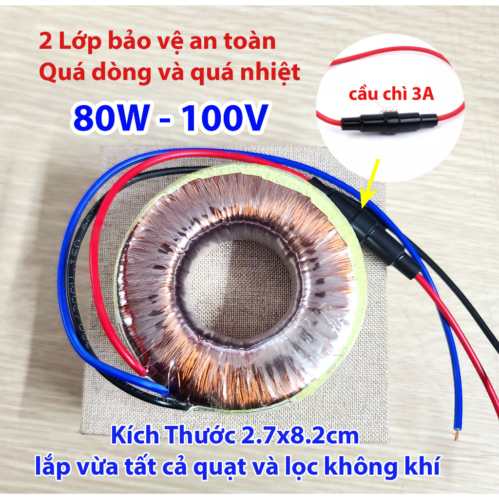 (50W->250W) Biến áp đổi nguồn gắn trong 220V sang 100V cho quạt Nhật, lọc khí, xạc máy khoan pin... nguồn đồng xịn