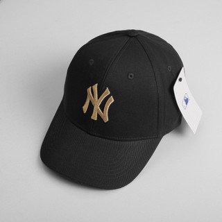 Mũ lưỡi trai Meowist Unisex MLB  logo NY chất liệu vải Kaki Black 3, nón lưỡi trai Hàn Quốc