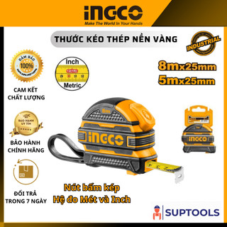 Thước kéo thép nền vàng 5m 8m ingco hsmt08525 - hsmt08825 hệ đo mét và inch 5mx25mm 8mx25mm