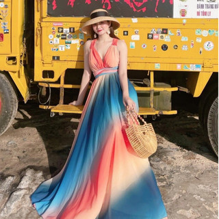  Đầm maxi đi biển loang đắp chéo tự buộc - Maxingoclan
