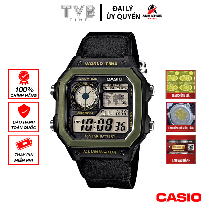 Đồng hồ nam dây vải Casio chính hãng AE-1200WHB-1BVDF