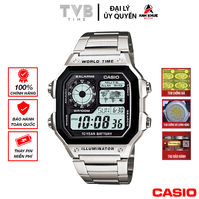 Đồng hồ nam dây kim loại Casio chính hãng AE-1200WHD-1AVDF (42mm)