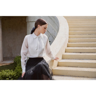 Áo Sơ Mi Trắng Nơ Cổ Xếp Li Nữ AT MODA DE LITA