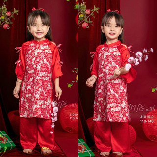 Áo dài cách tân vải lụa satin dành cho bé gái/ áo dài đỏ dành cho bé gái mặc tết 1-10tuổi bibo store