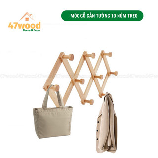 Móc Gỗ Gắn Tường 10 Núm Treo - Móc Treo Đồ Gắn Tường Xếp Gọn
