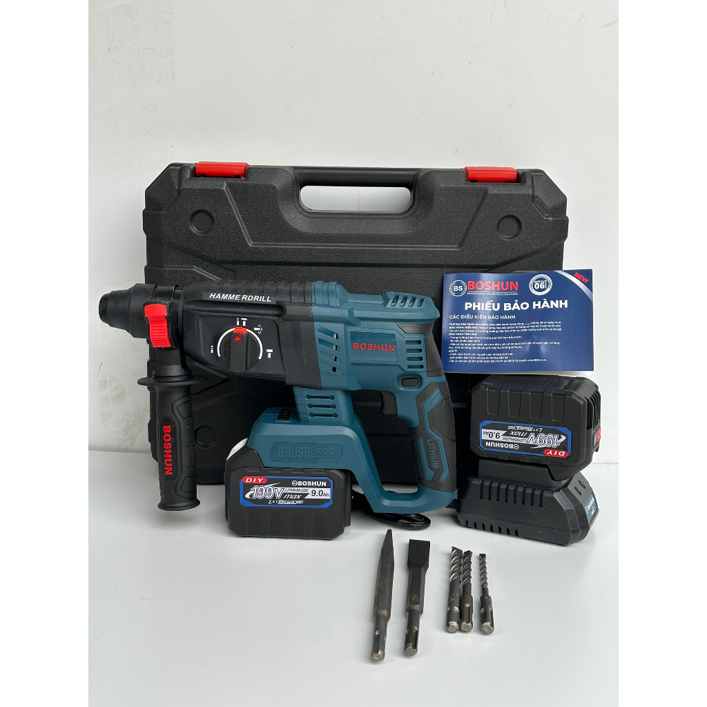 Máy Khoan Bê Tông Dùng Pin BOSHUN BSG2802H 3 Chức Năng - Khoan Đục bê tông 3 chức năng cap cấp tặng kèm 5 mũi khoan đục