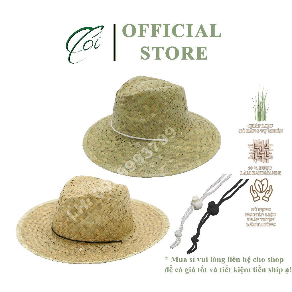 Nón Cói, Nón du lịch, Nón đi biển, Nón Basic đầu phong cách Fedora với phần mũi nhọn - dây buộc cằm tiện lợi