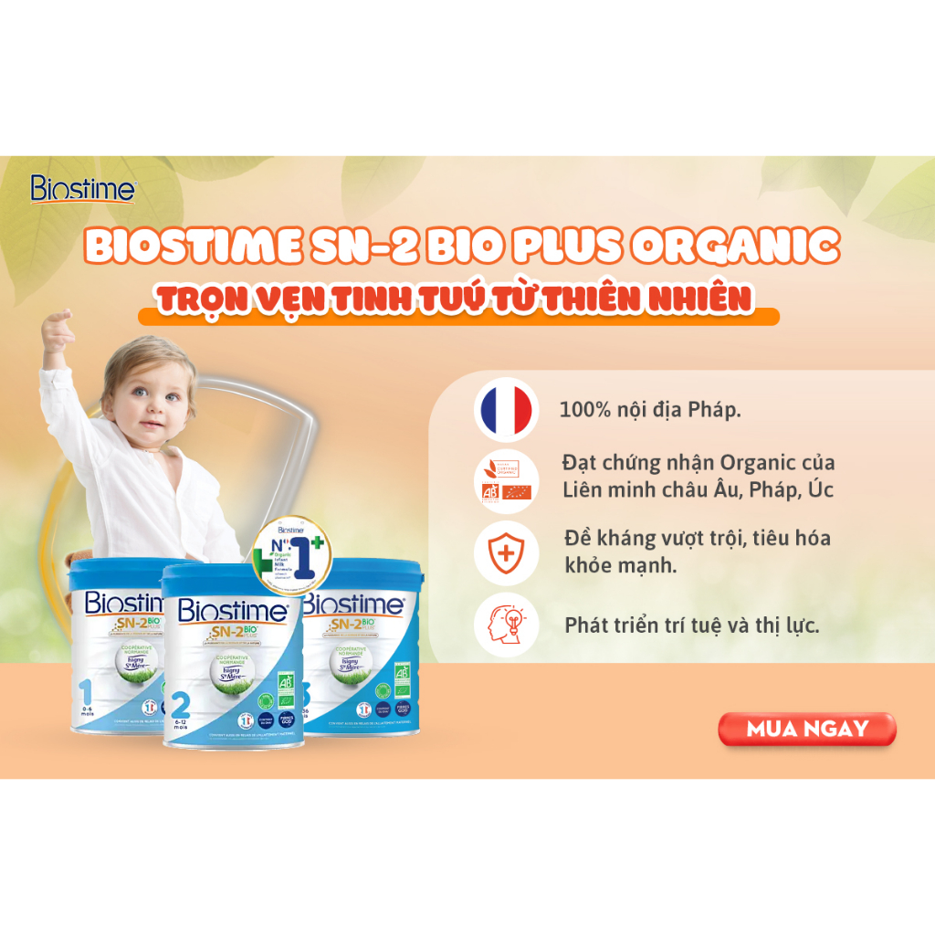 Sữa Tăng Khả Năng Hấp Thu Cho Bé Biostime SN-2 Bio Plus Organic - Sữa bò Organic Giúp Bé Phát Triển Toàn Diện